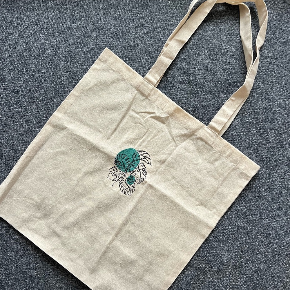Embroidered Monstera Plant Tote Bag